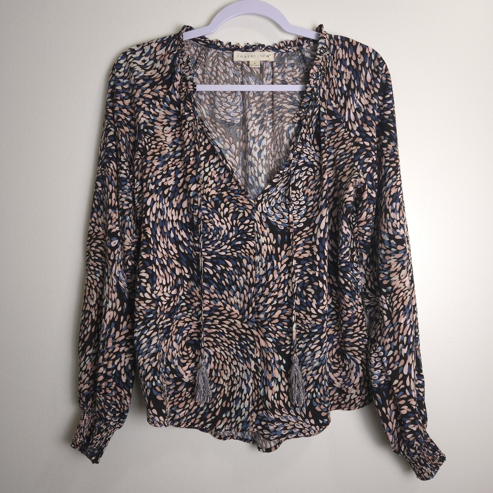 LOVE STITCH Water Drop Artsy Popover Tessle Boho Chic Blouse‎ Top S